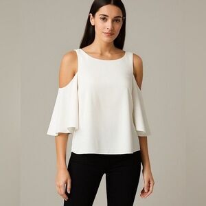 Alice + Olivia Cold Shoulder Ruffle Blouse Top White Size 6